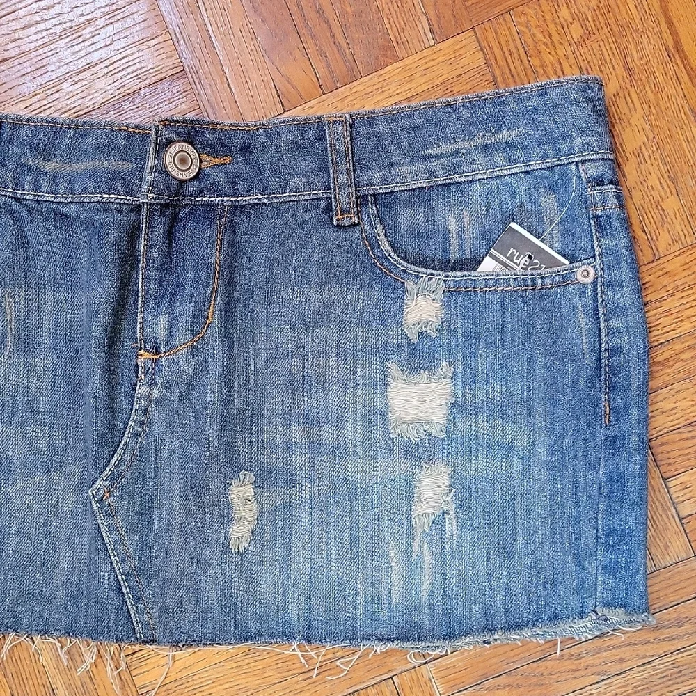 Rue21 Y2k Distressed Blue Denim Micro Mini Skirt Size 13/14 Deadstock